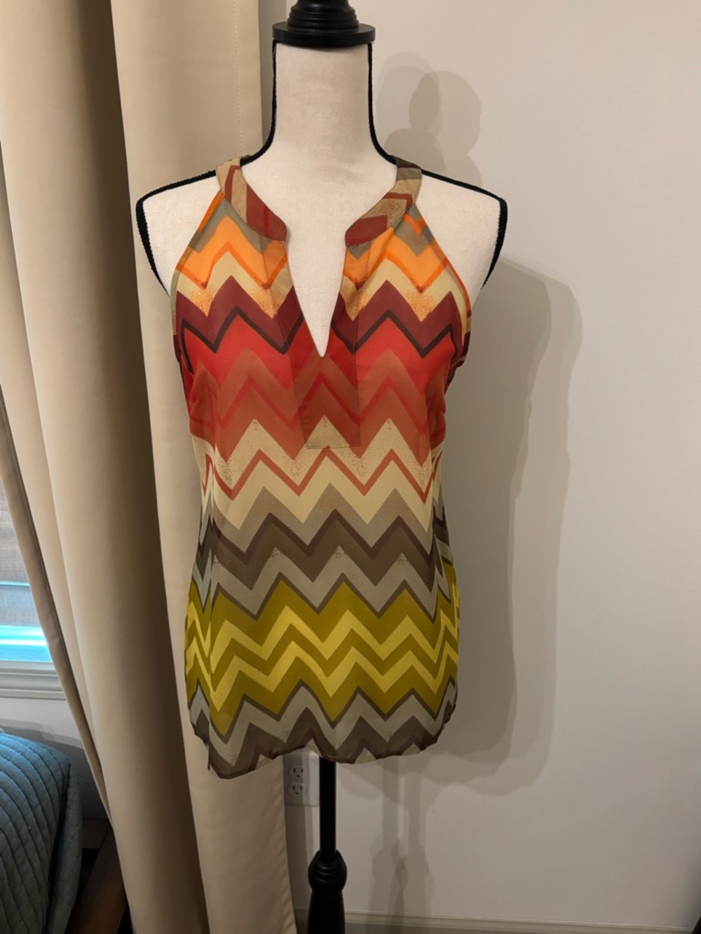 Banana Republic Chevron V-Neck Halter Tank Top - Red, Orange, Yellow, Brown